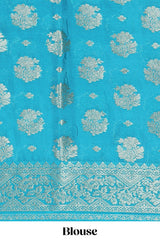 Yellow floral zari motifs viscose georgette saree with contrast zari border and blouse