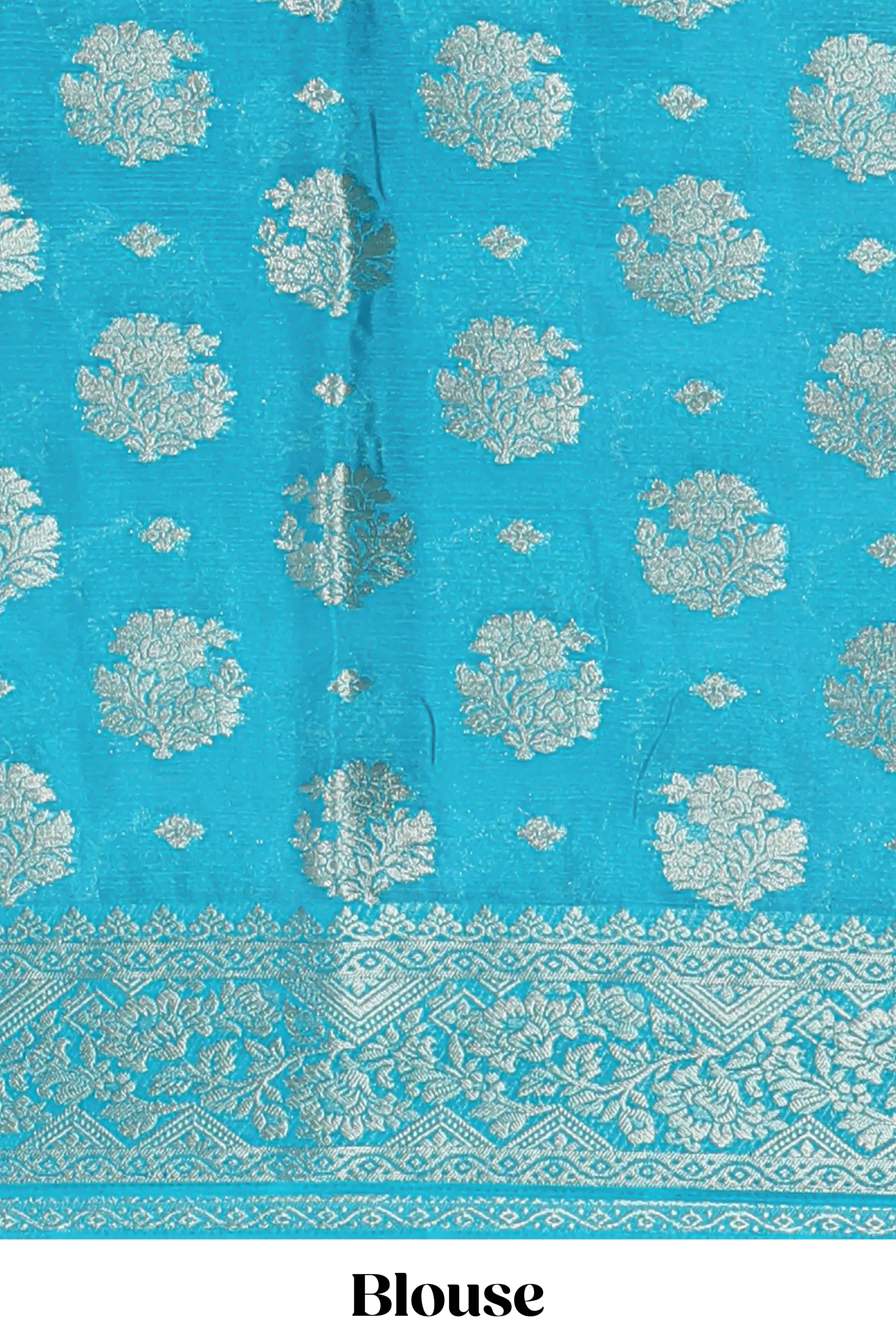 Yellow floral zari motifs viscose georgette saree with contrast zari border and blouse
