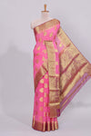 Pink floral zari motifs viscose georgette saree with contrast zari border and blouse
