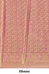 Pink floral zari motifs viscose georgette saree with contrast zari border and blouse
