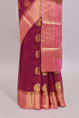 Wine pink paisley zari design viscose georgette saree with contrast zari border and blouse