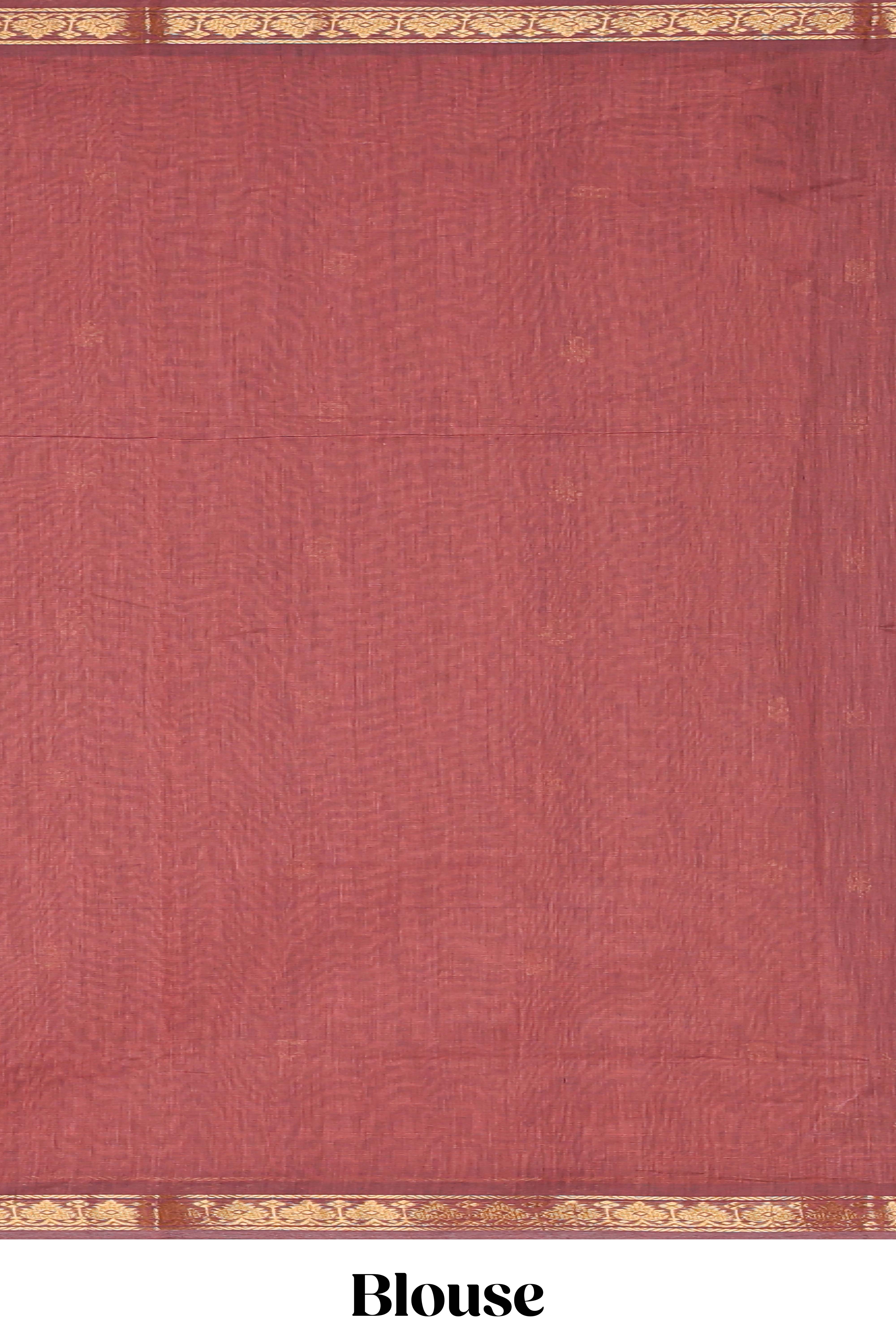 Maroon zari motifs venkatagiri cotton saree with self zari border and matching blouse