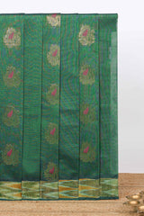 Green floral zari motifs venkatagiri cotton saree with self zari border and contrast blouse