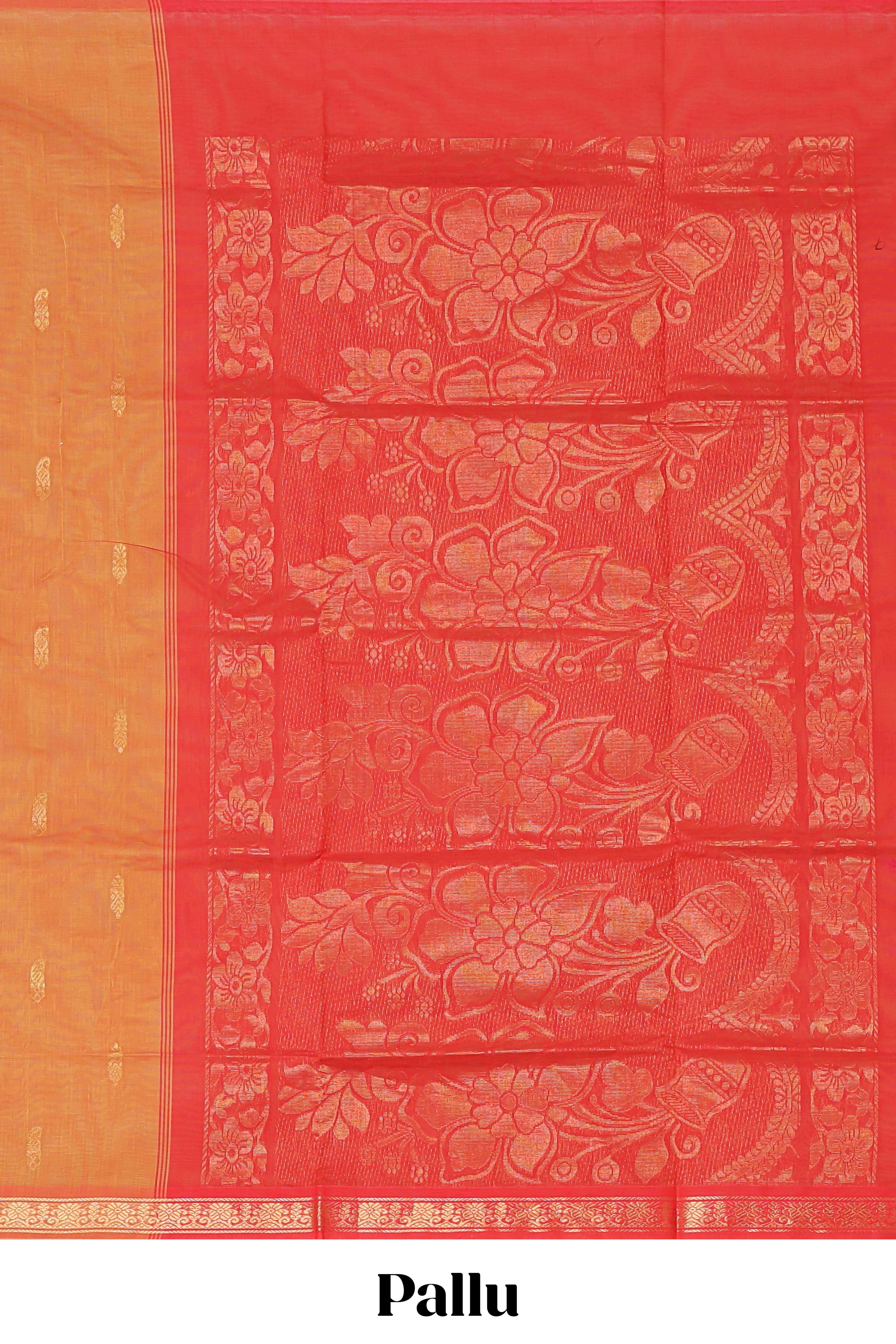 Orange zari motifs venkatagiri cotton saree with self zari border and matching blouse