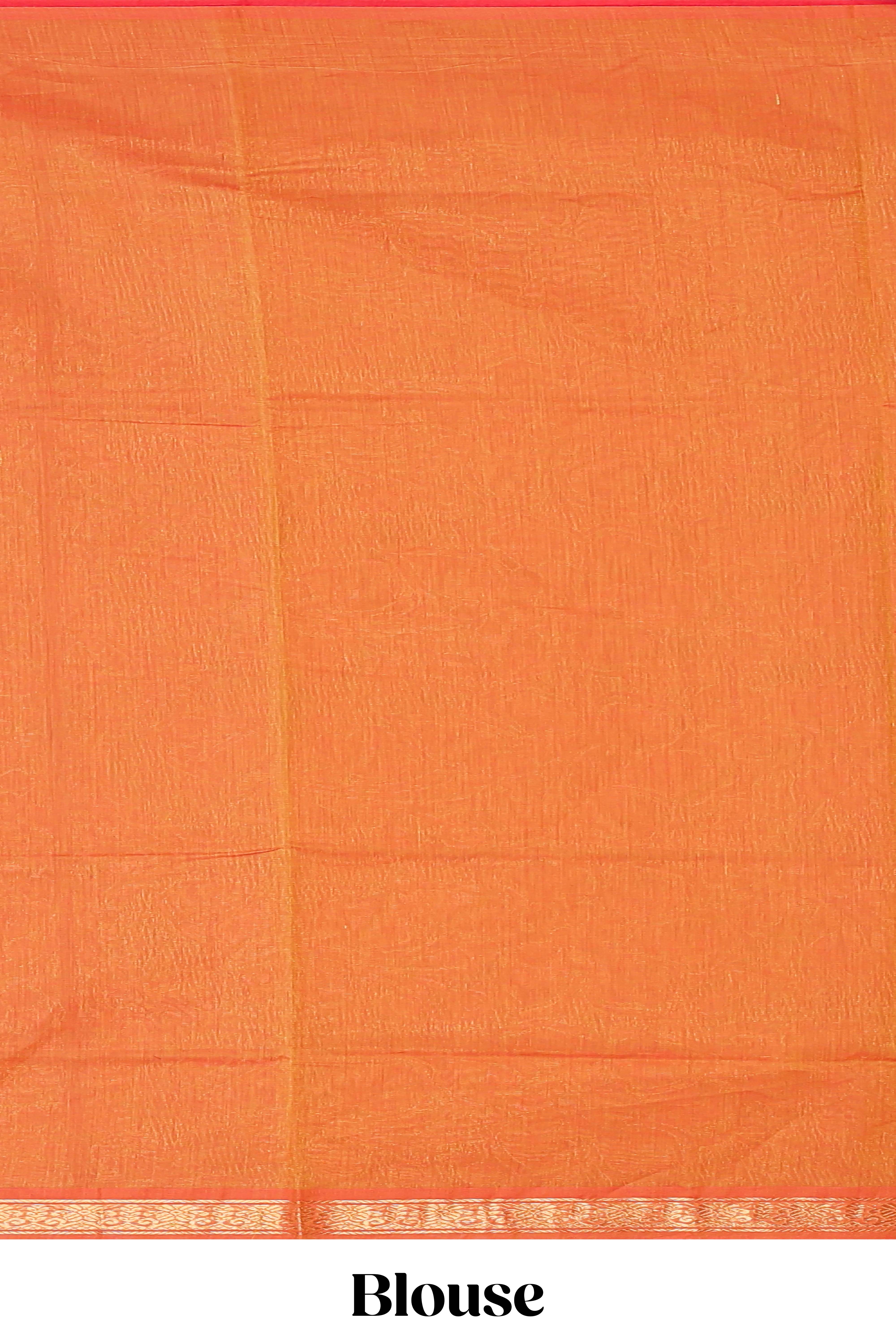 Orange zari motifs venkatagiri cotton saree with self zari border and matching blouse