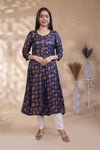 Blue geometric Printed Anarkali Kurti with Round Neck and 3/4 Sleeves