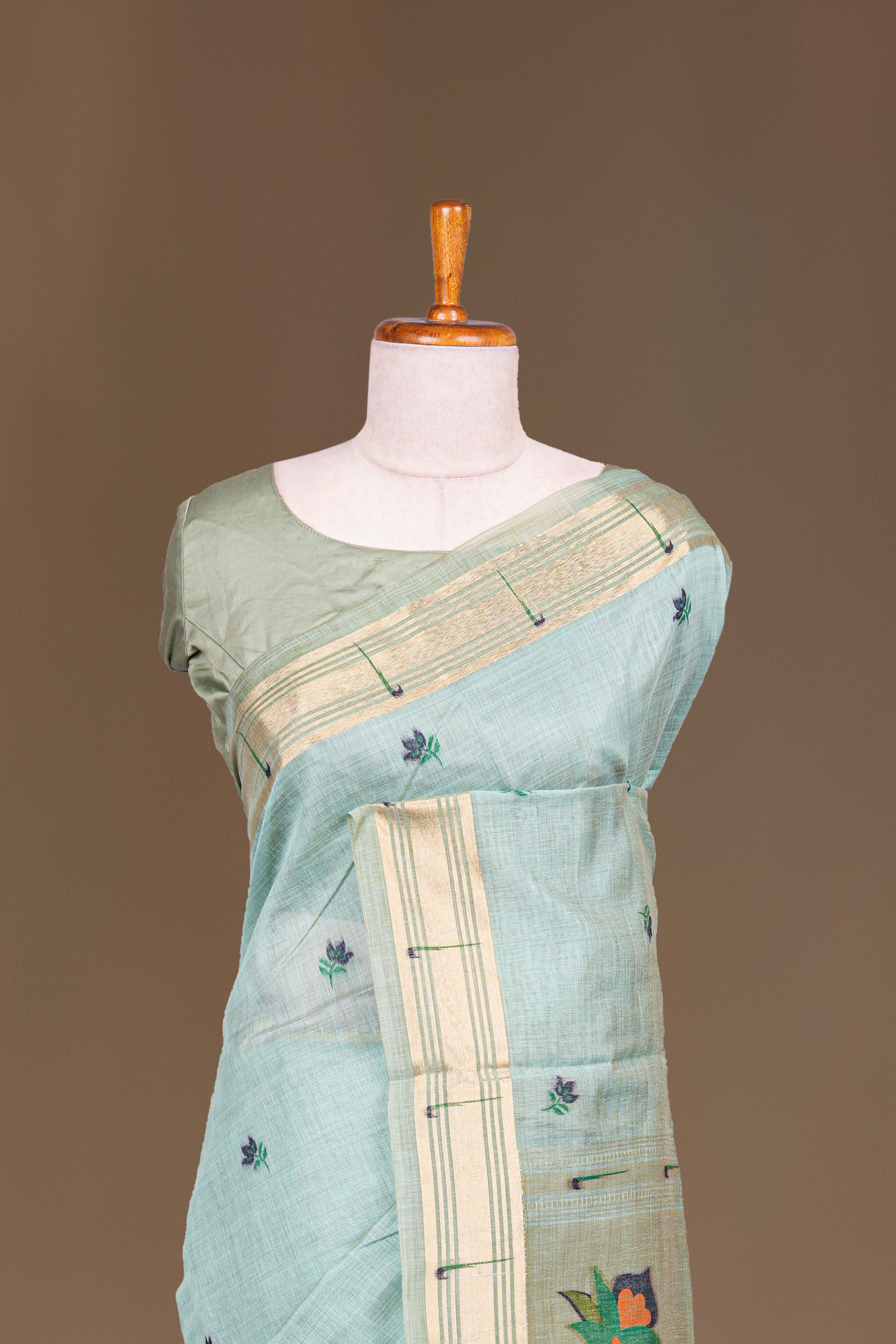 Baby blue muniya border saree