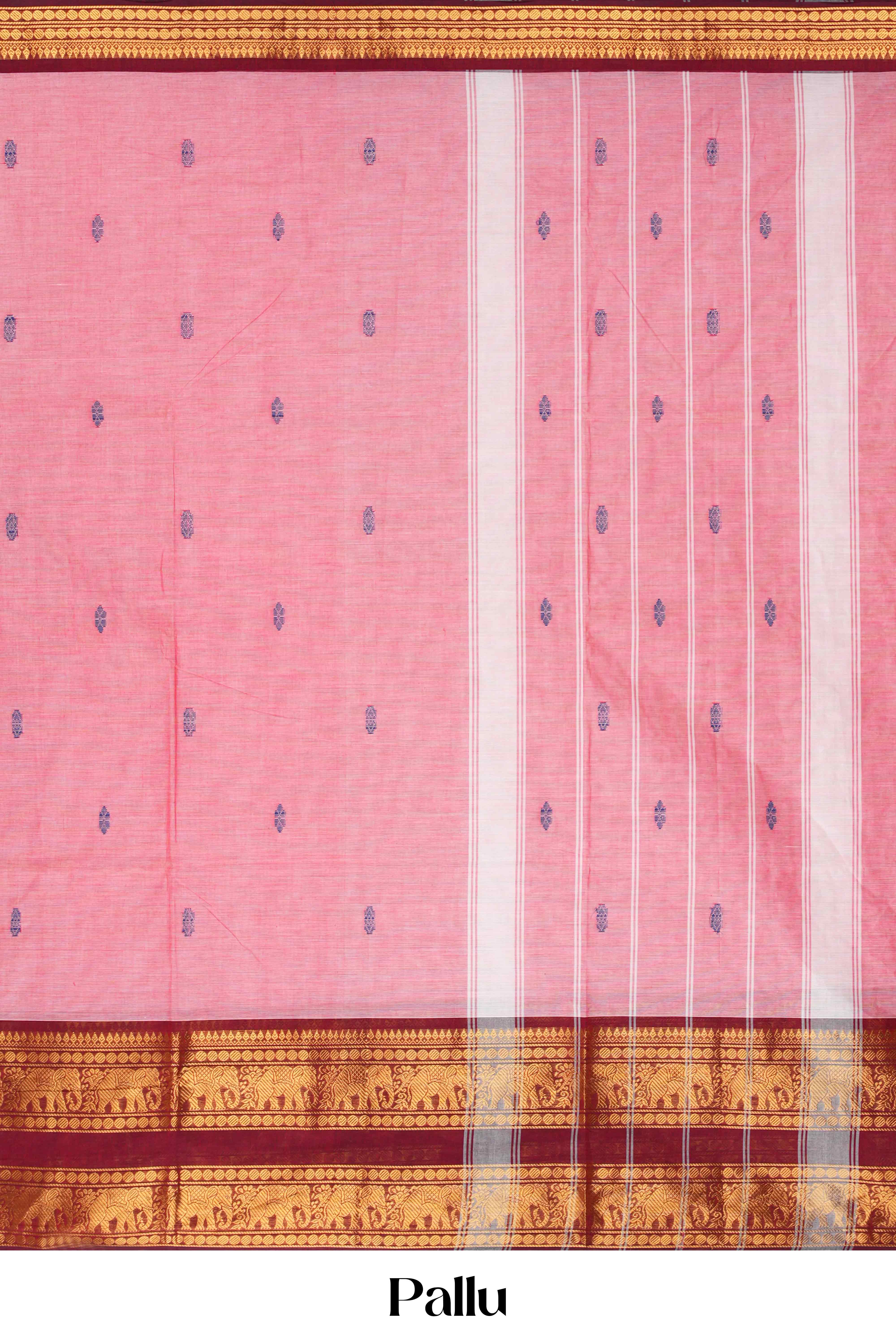 Baby pink contrast red border saree