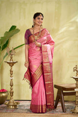 Baby pink pure silk saree