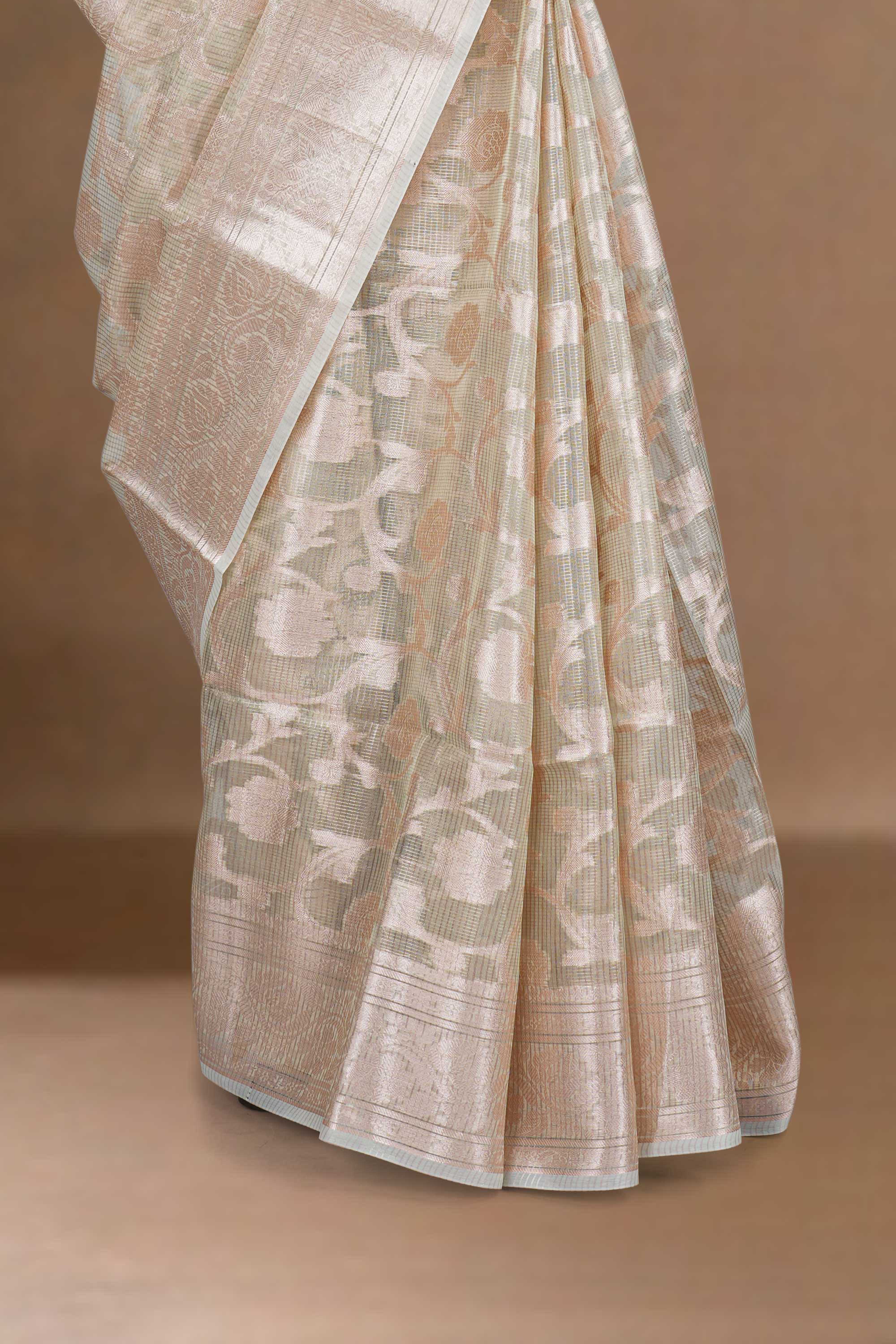 Beige and whitetissue kota saree