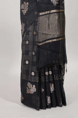 Black chanderi saree self border striped blouse