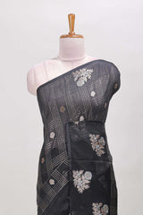 Black checked chanderi saree zari motifs
