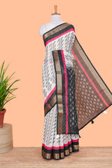 Black linen cotton saree with contrast pallu