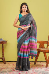 Black linen cotton silk saree