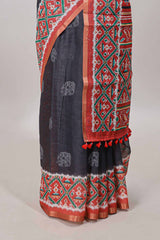 Black printed blouse saree