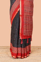Black printed pallu chanderi saree