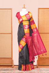 Black semi art silk zari butta saree