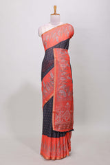 Black thread butta linen saree
