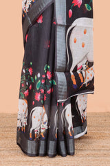 Black traditional linen saree