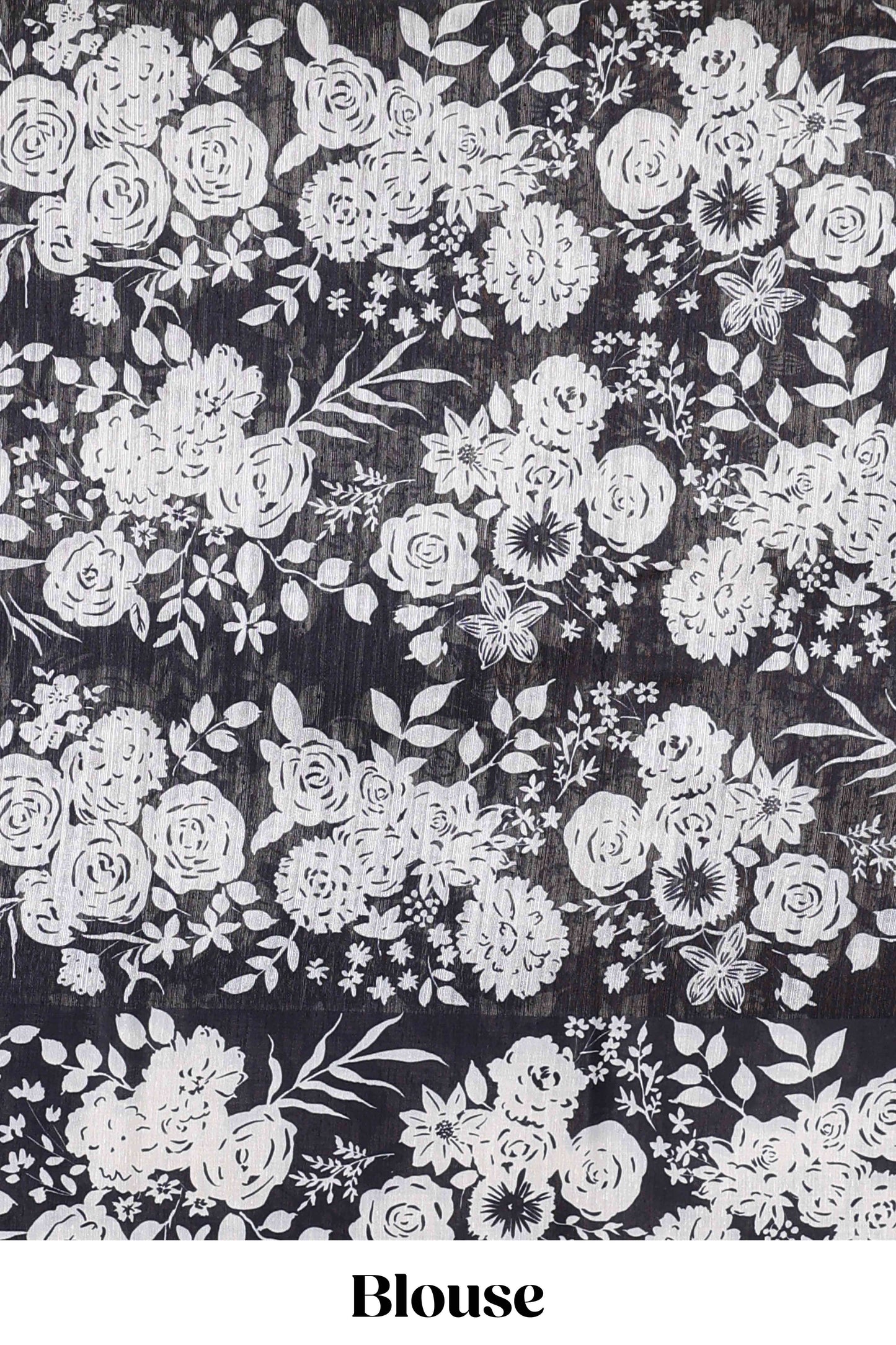 Black woven floral linen saree