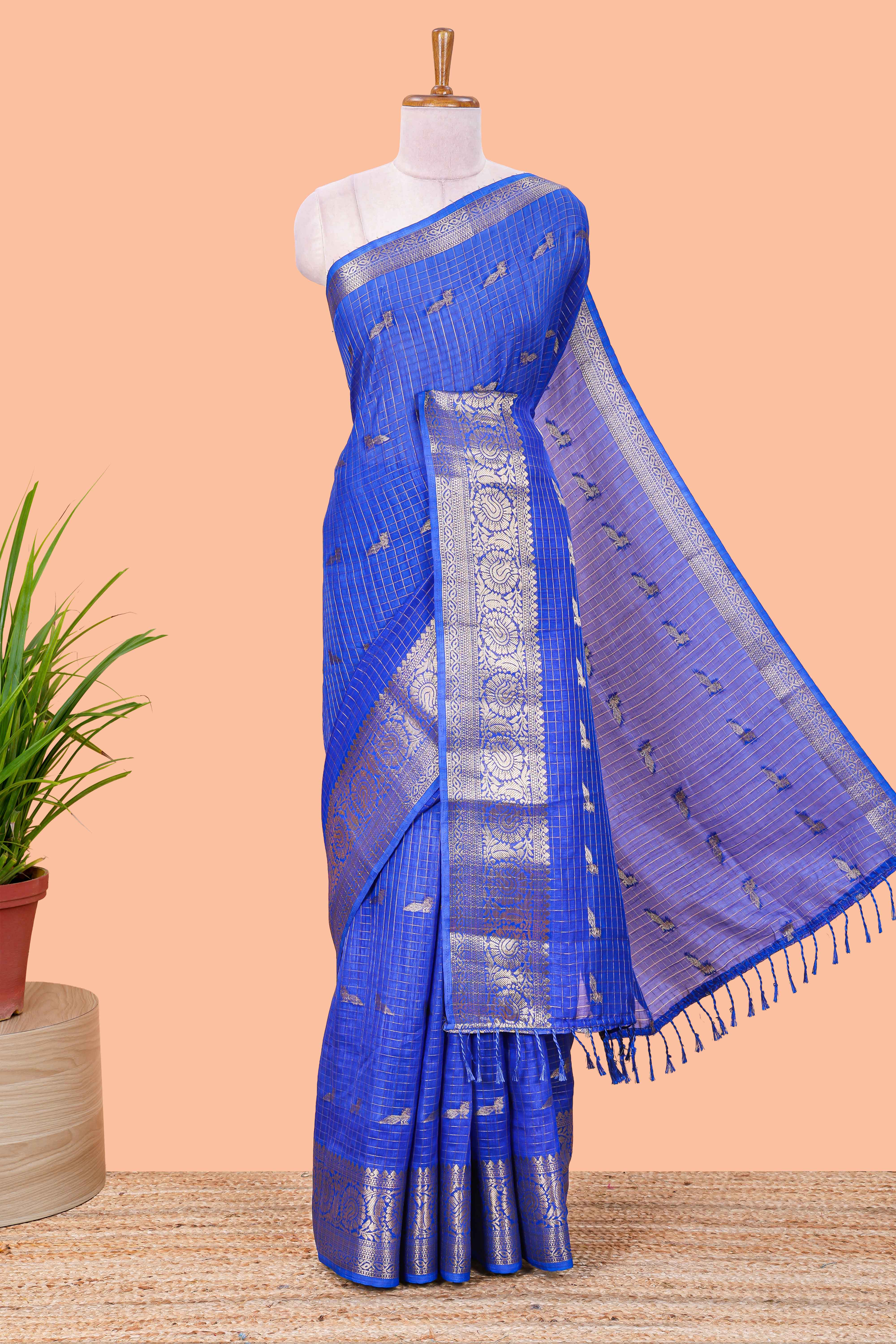 Blue art raw silk peacock butta saree