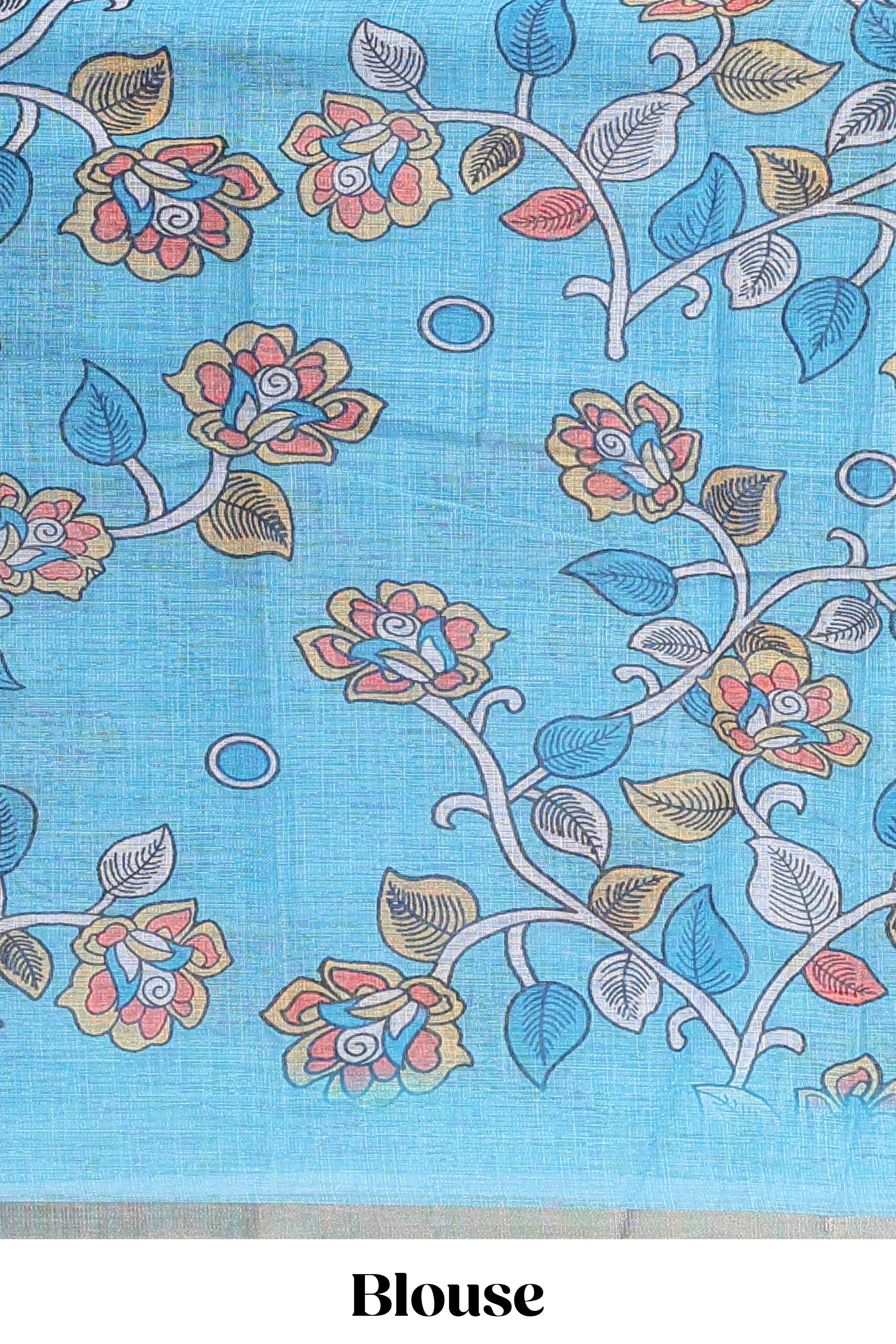 Blue casual wear linen cotton sarees
