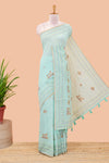 Blue chanderi cotton saree warli tribal couple embroidery