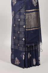 Blue chanderi saree self border striped blouse