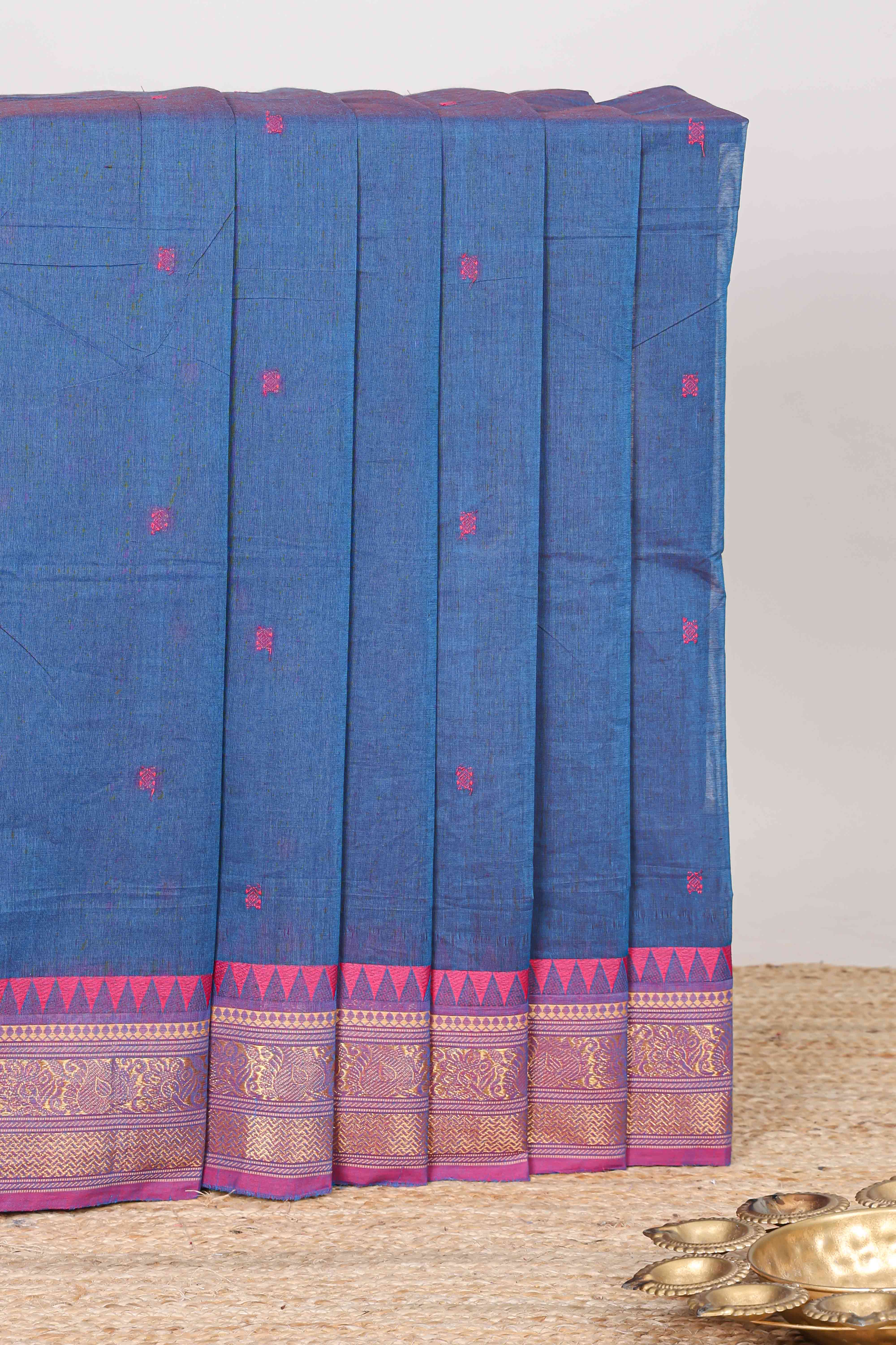 Blue chettinad cotton saree butta design