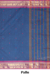 Blue chettinad cotton saree contrast border
