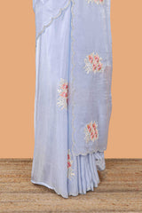 Blue chiffon festive saree