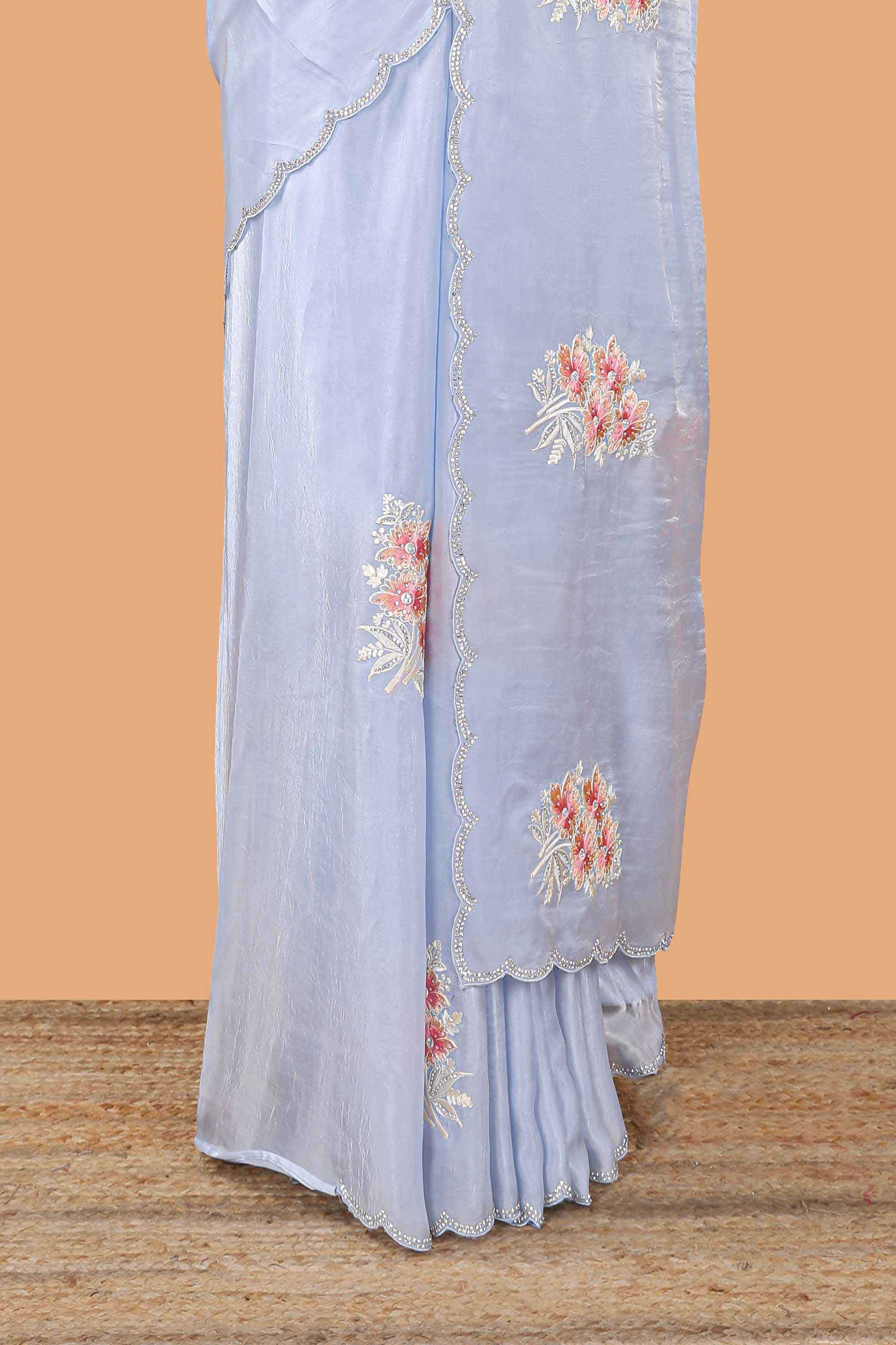 Blue chiffon festive saree