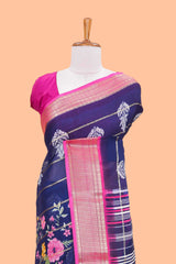 Blue chiffon georgette contrast border saree