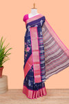 Blue chiffon georgette striped saree