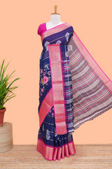 Blue chiffon georgette striped saree