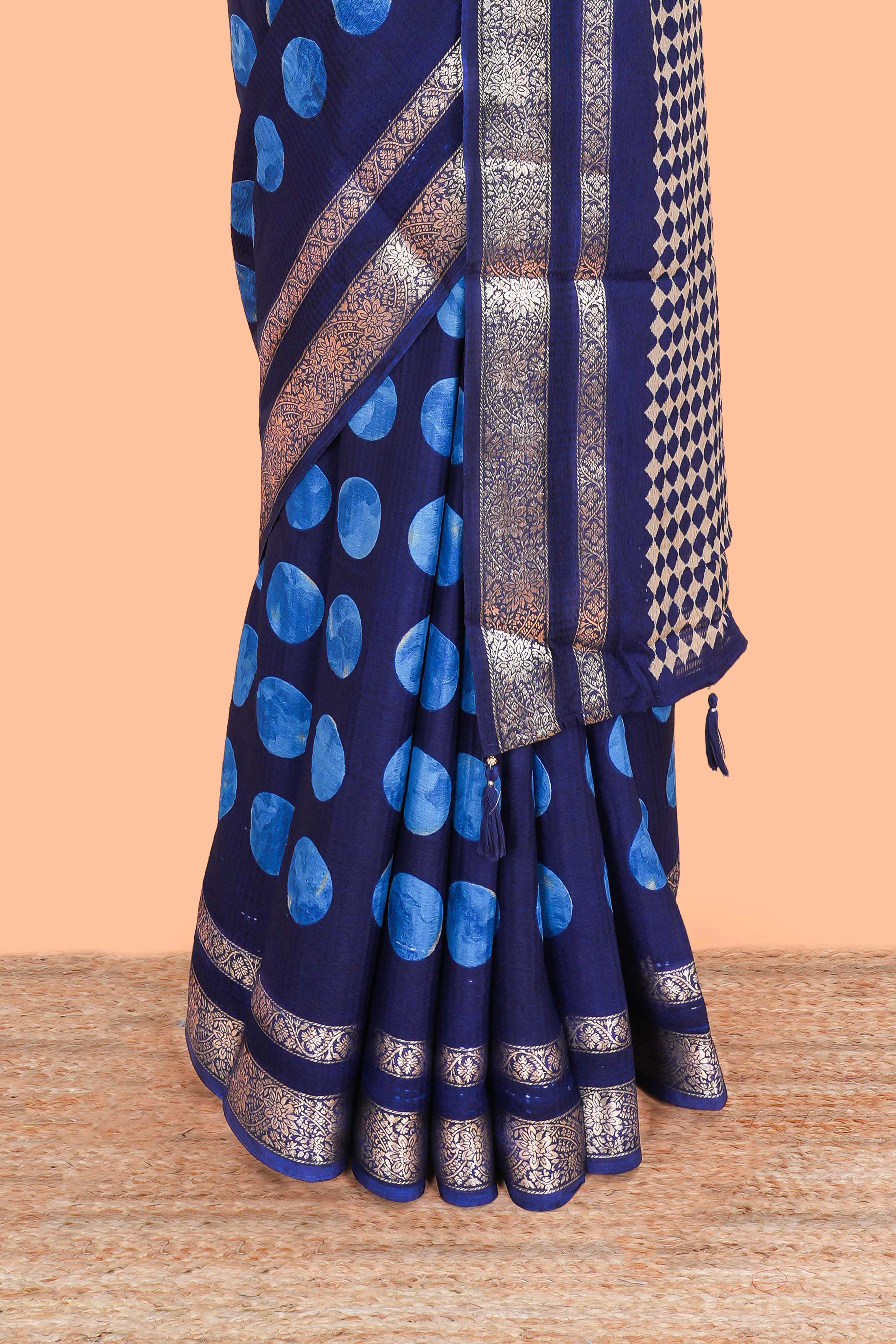 Blue chiffon traditional saree