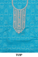 Blue cotton embroidery dress material