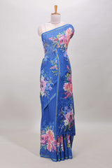 Blue cotton linen saree