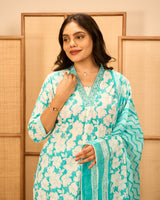 Blue cotton printed ethnic suit