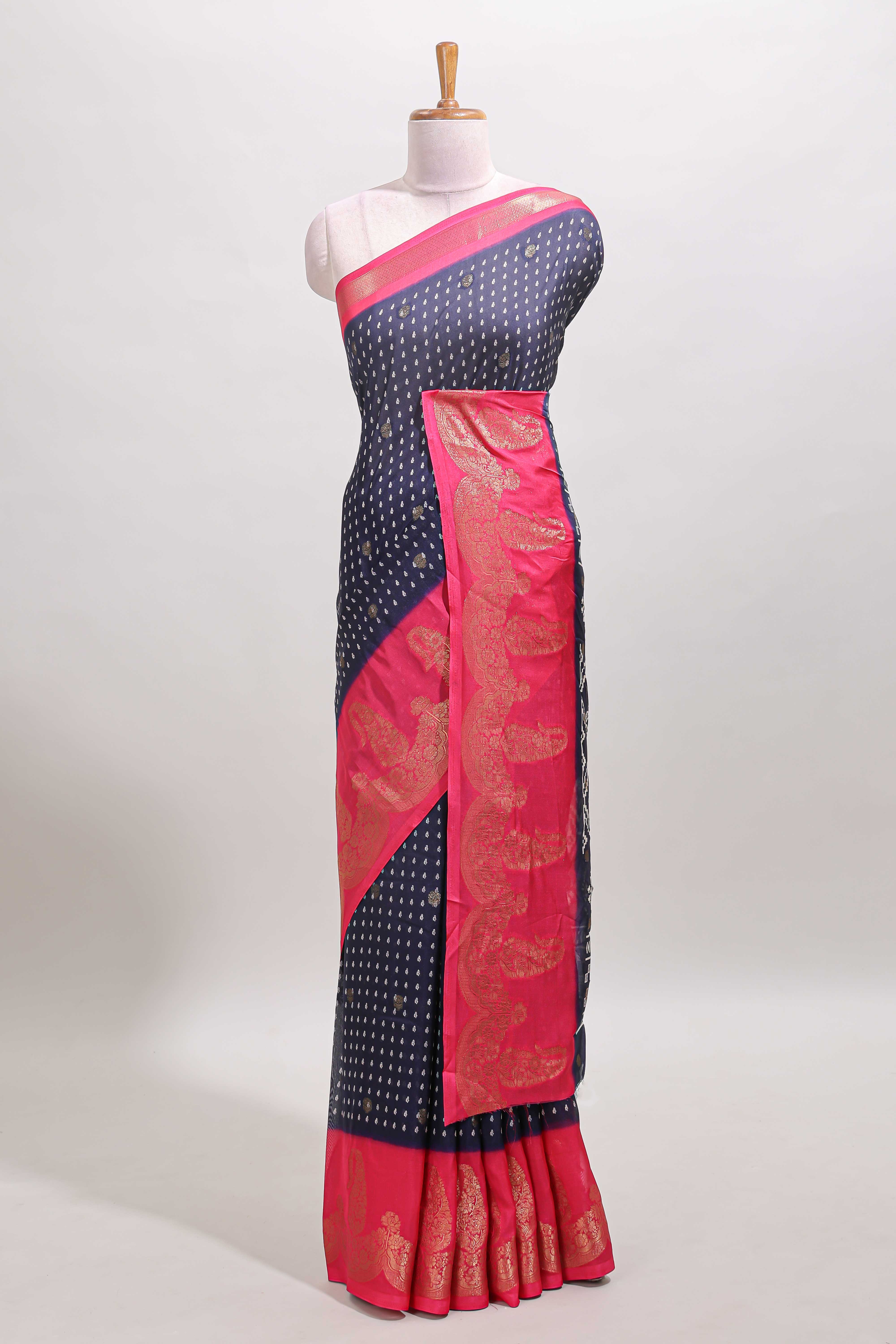 Blue dola silk floral motif saree