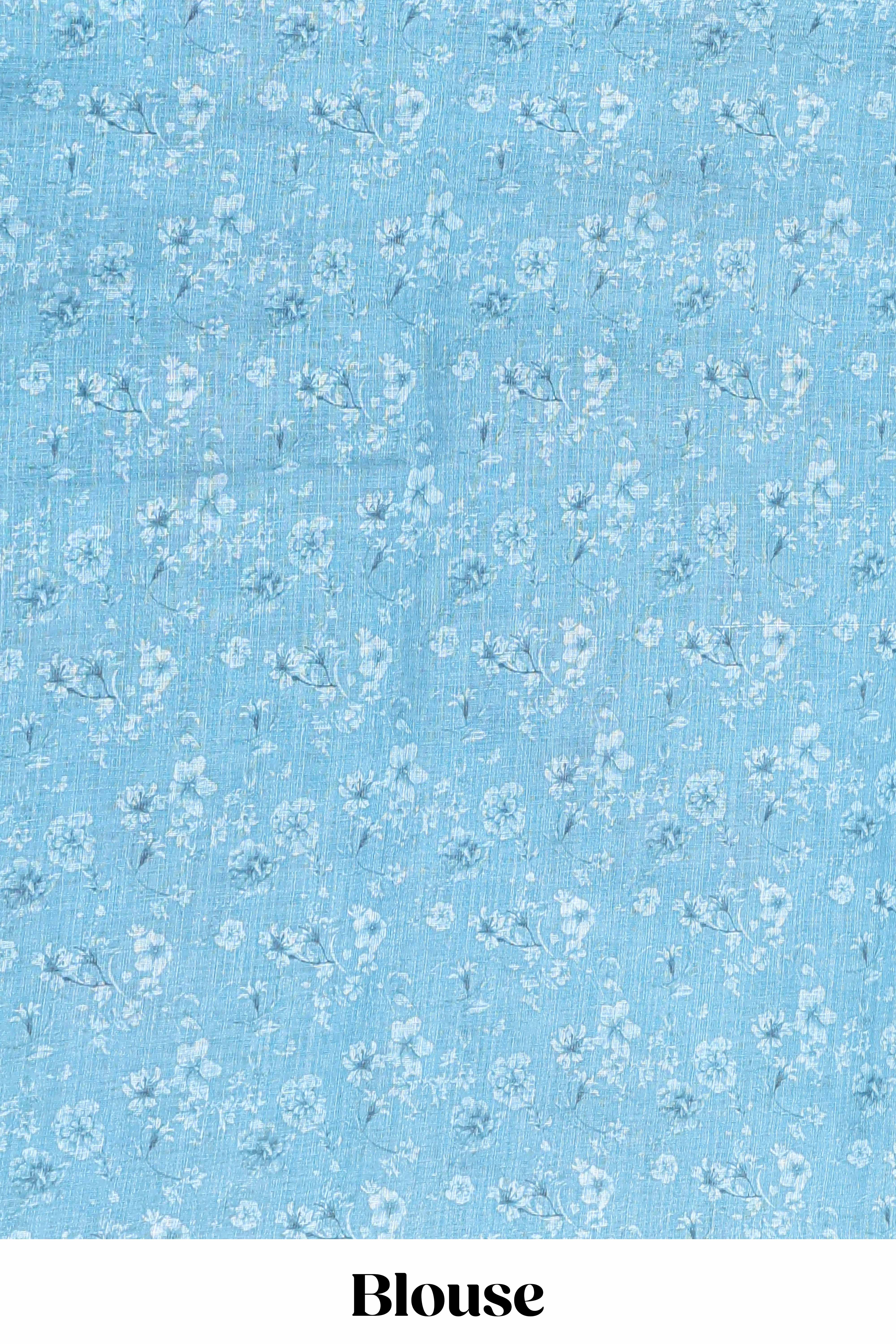 Blue elegant linen cotton saree
