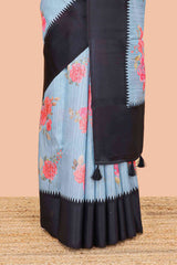 Blue elegant printed linen saree