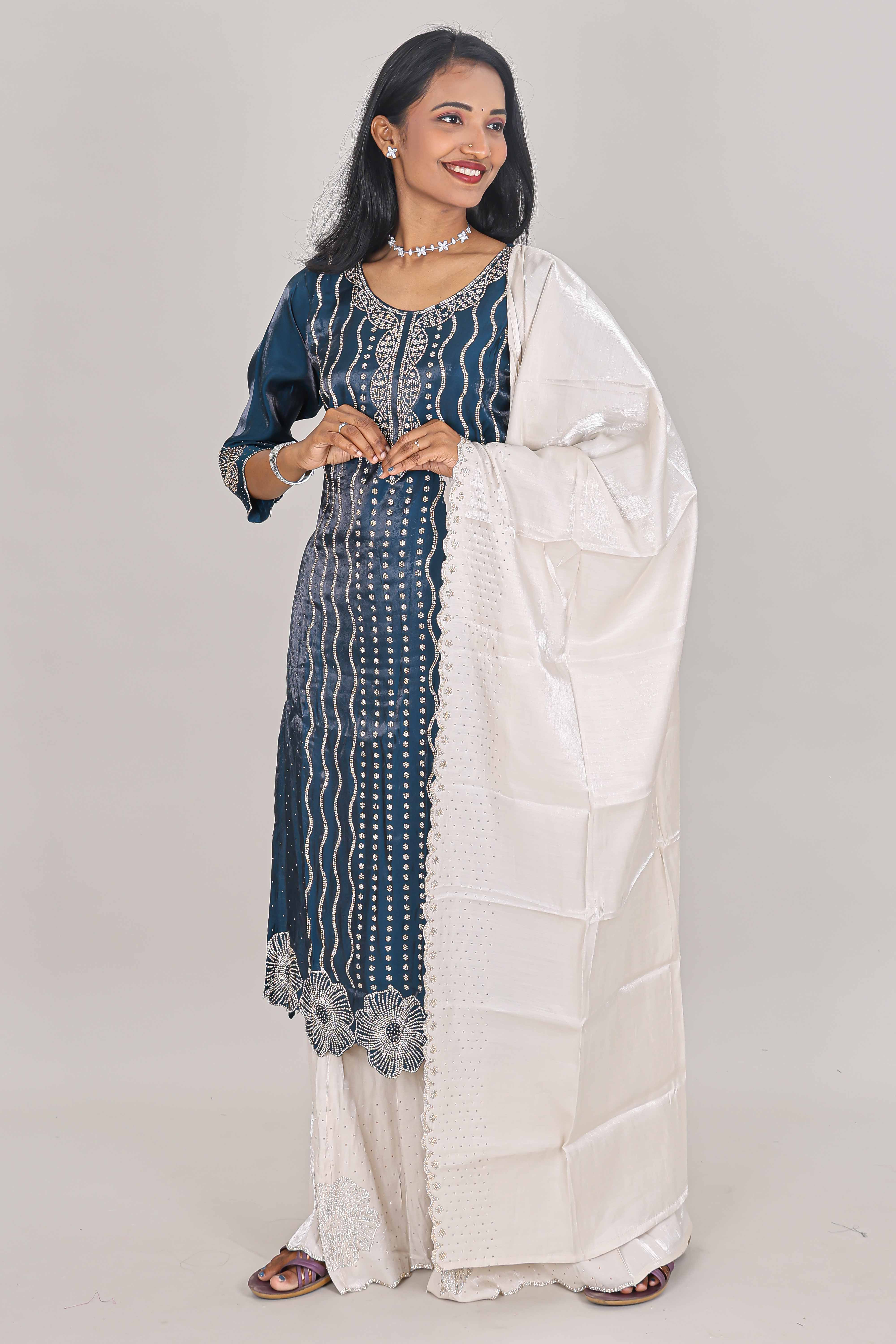 Blue embroidered sharara