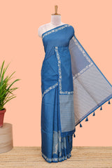 Blue featuring crane bird motif print and contrast pallu Kota cotton sare