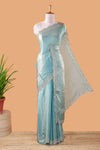 Blue fendi chiffon embroidered saree