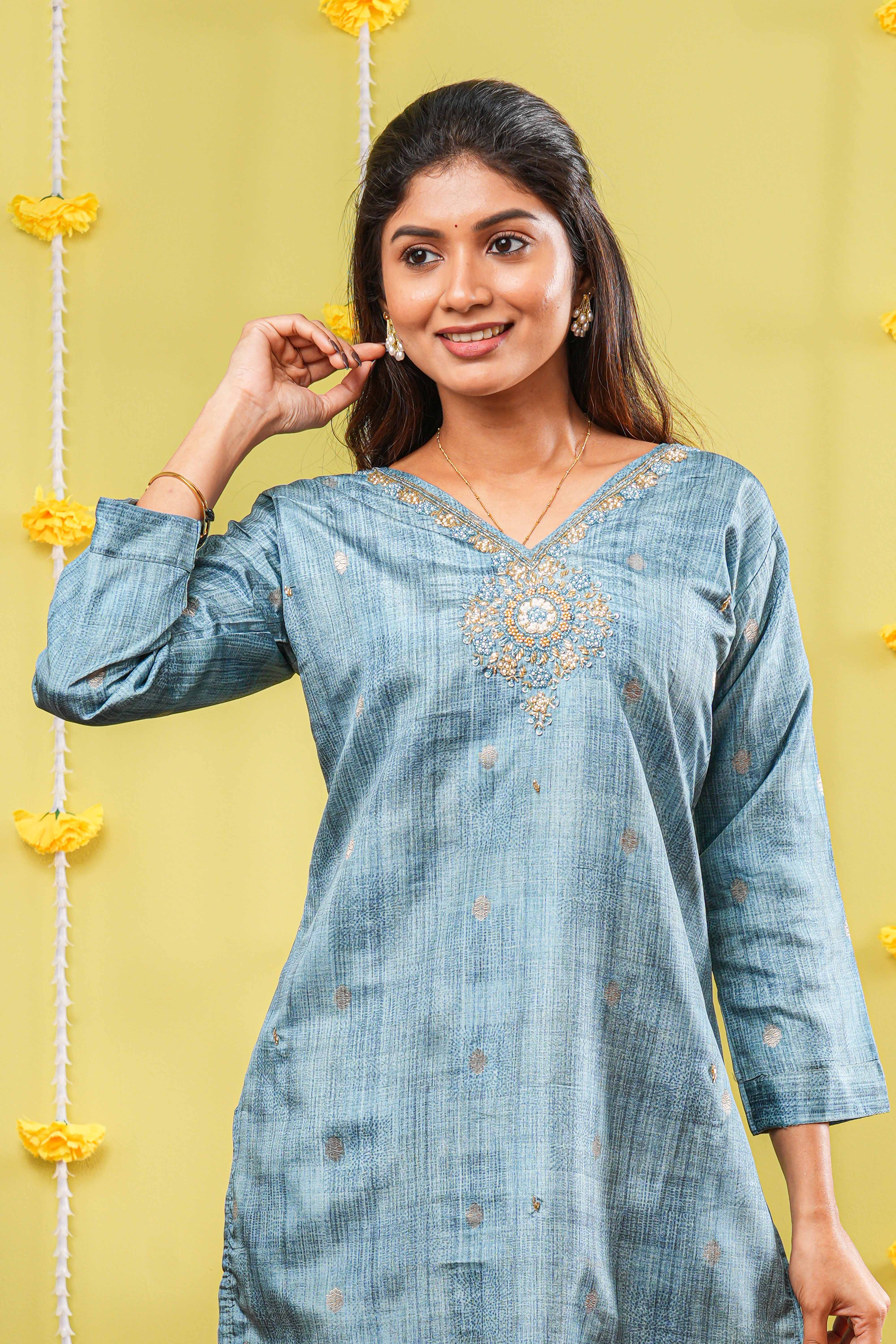 Blue festive suit with dupatta