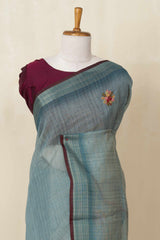 Blue floral linen saree design