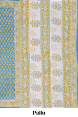 Blue floral print cotton saree