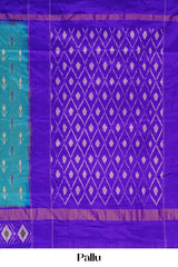Blue geometric ikkat silk