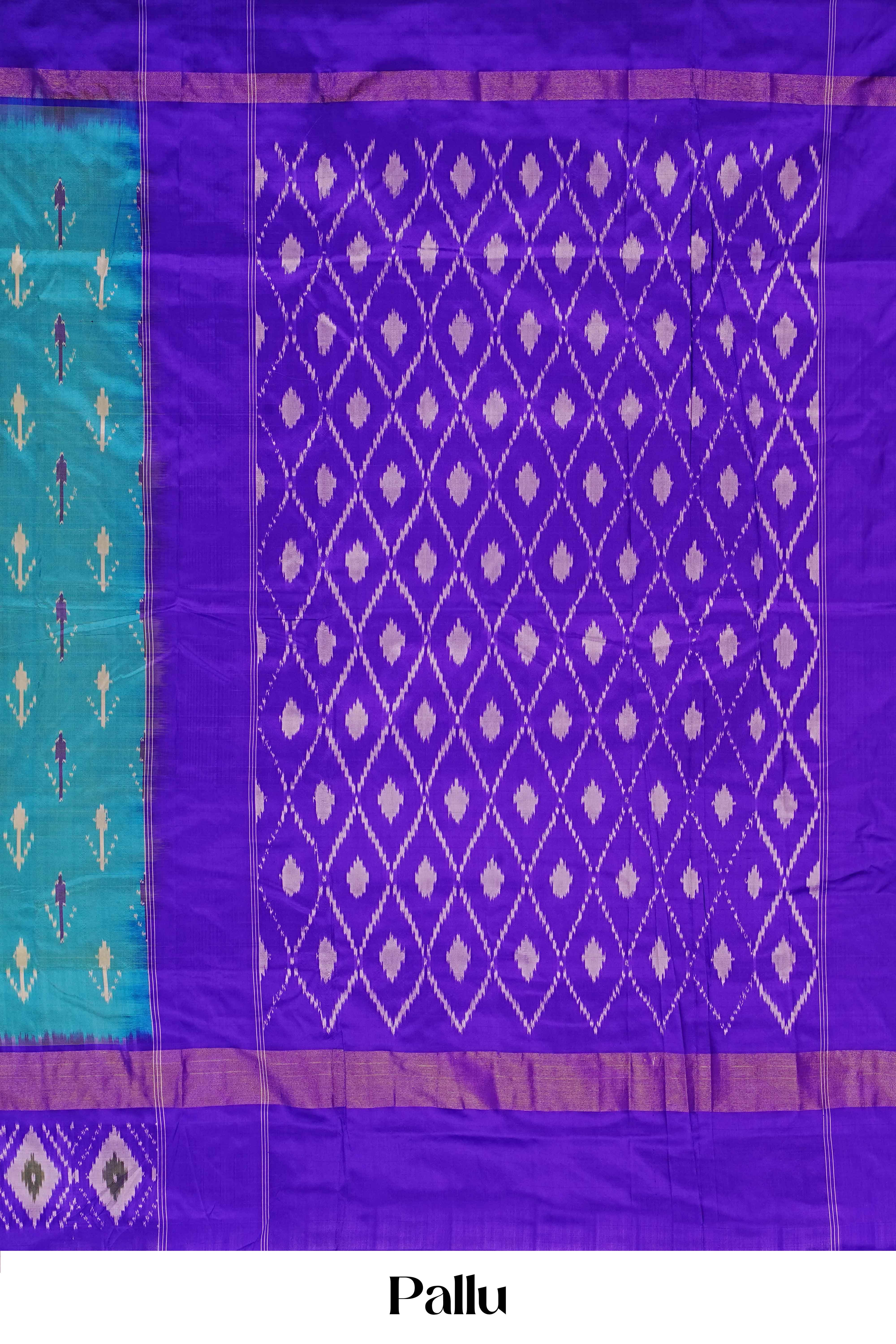 Blue geometric ikkat silk